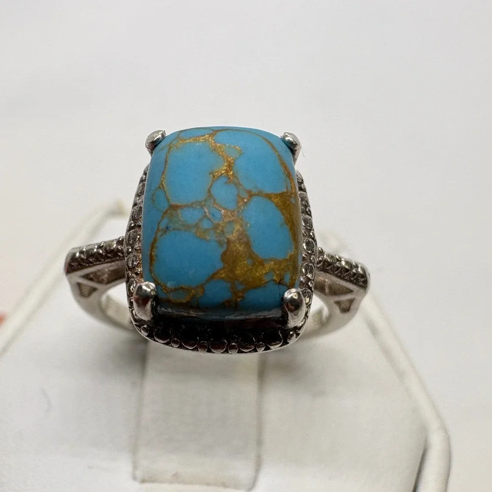 STS Chuck Clemency Turquoise Ring Size 5 Sterling Silver 925 Textured Band
